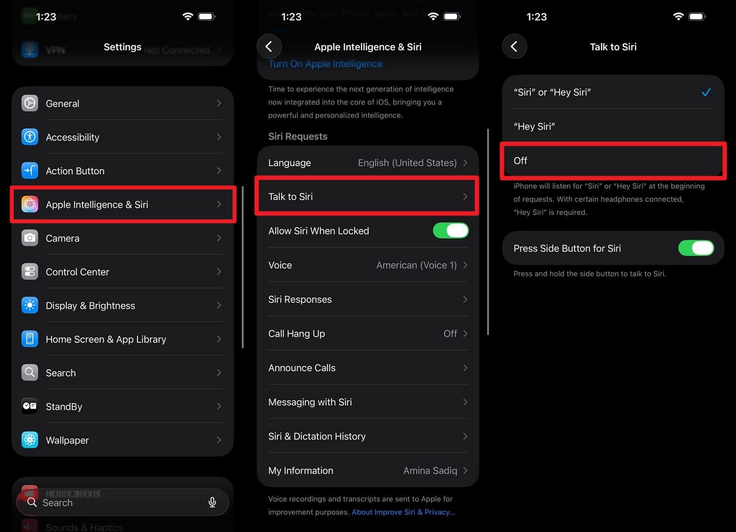 Modifier les options Parler et taper à Siri
