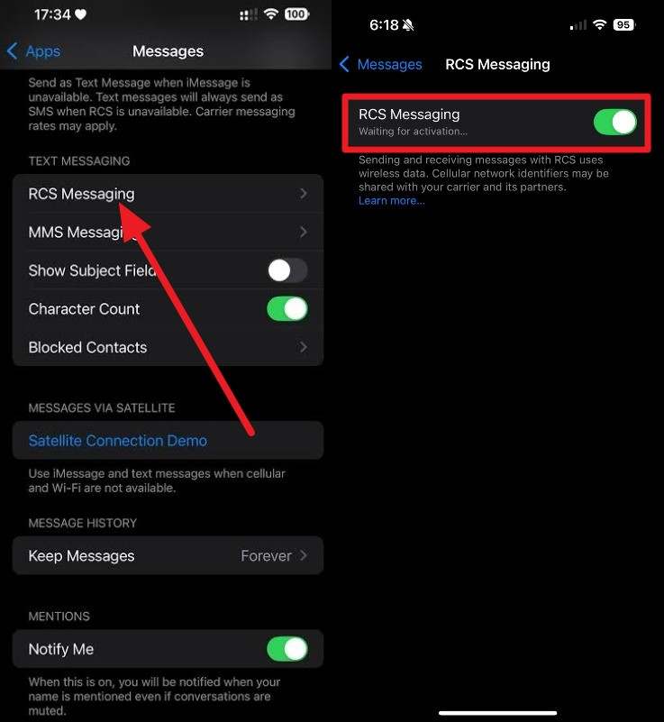 enable the rcs messaging