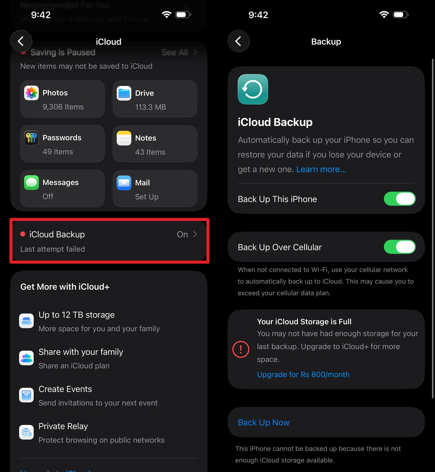 check the icloud backup