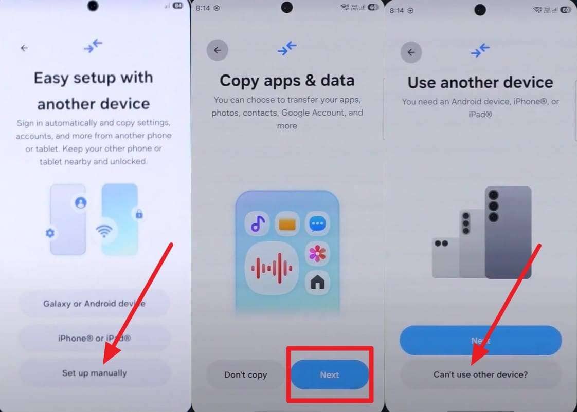 tap to setup manually