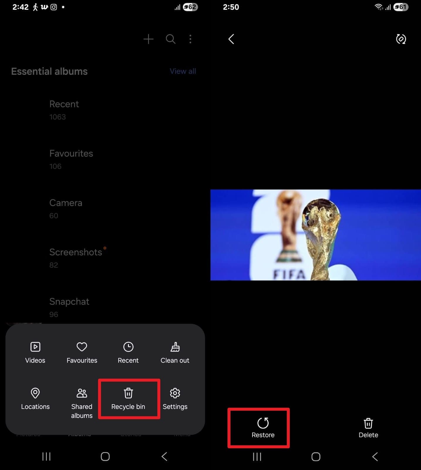 choose the restore option