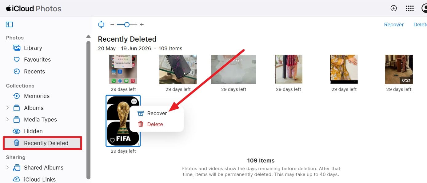 pick the recover button