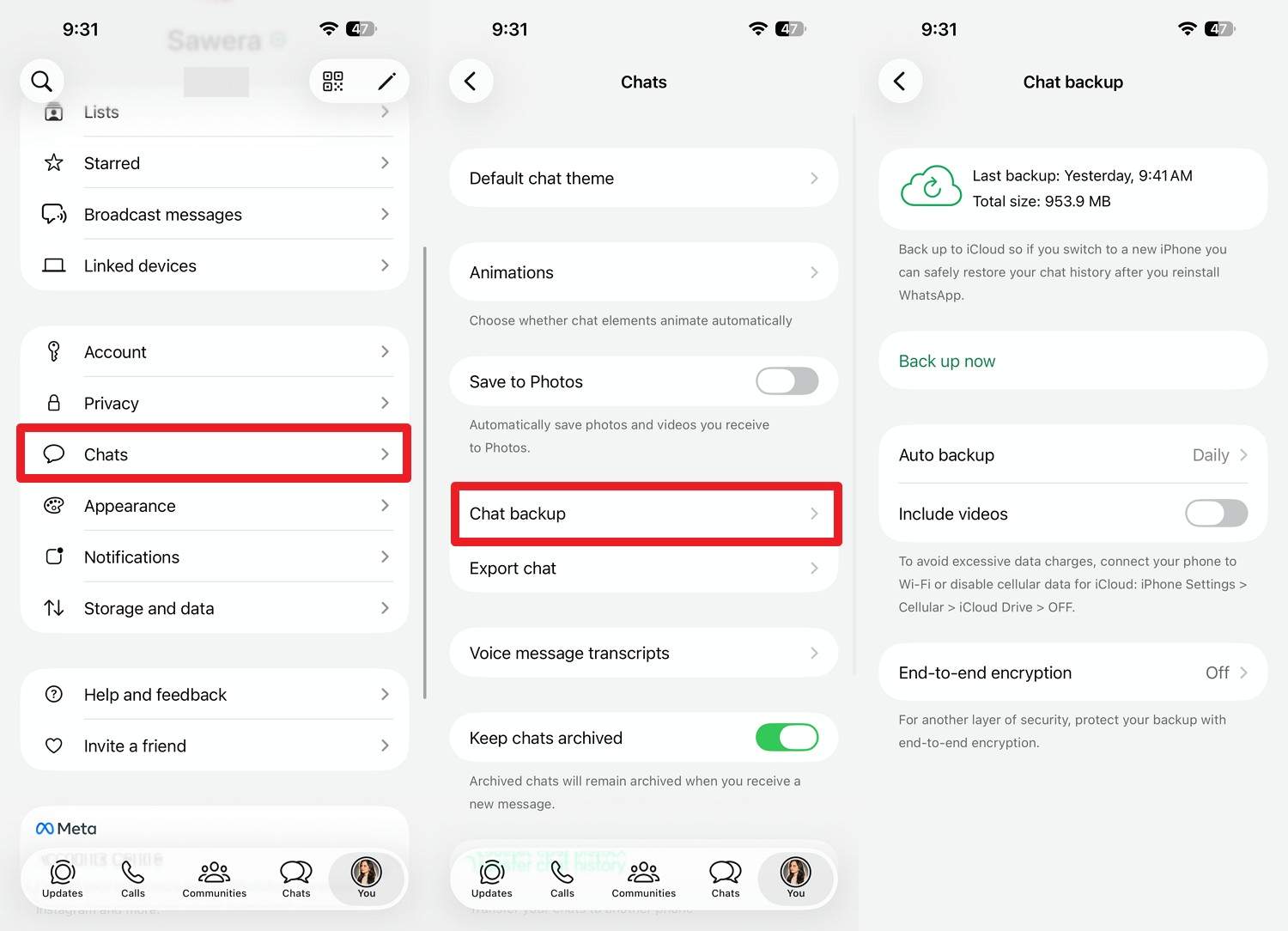 check the whatsapp backup