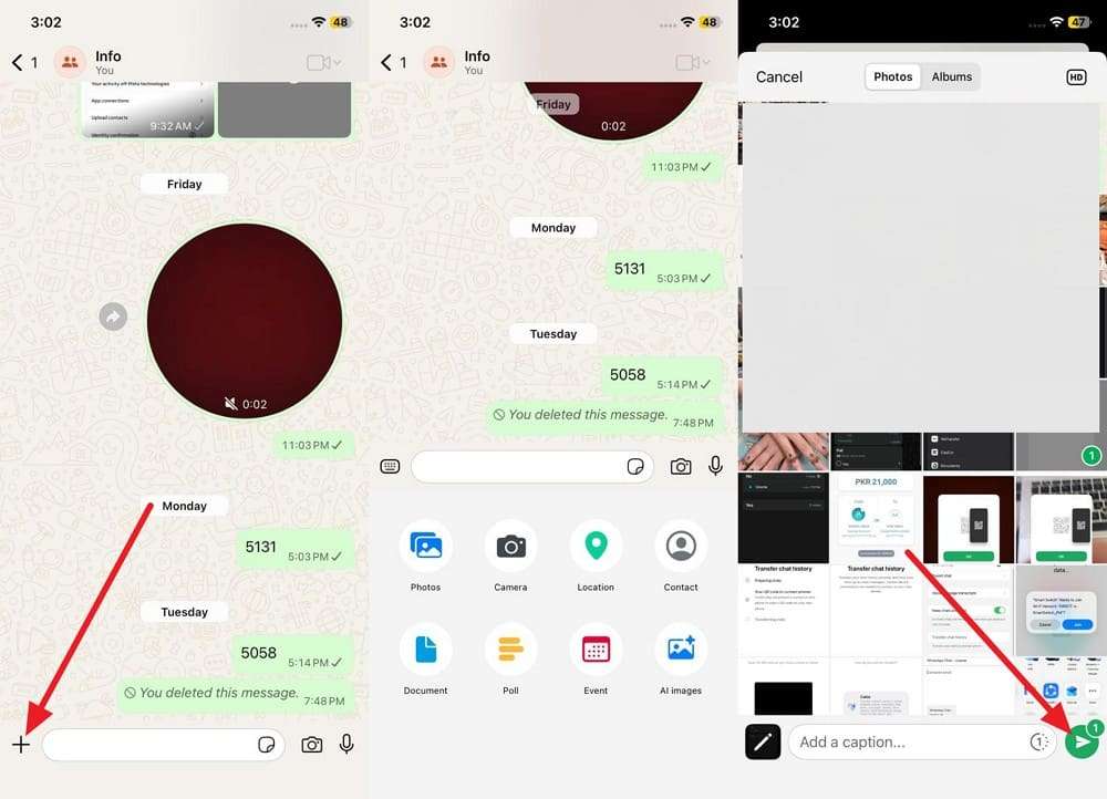tap the send icon