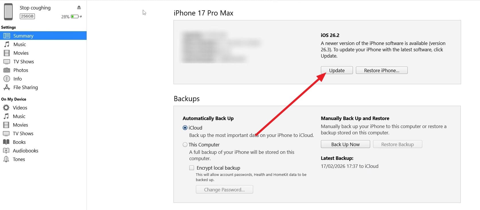 pick update button