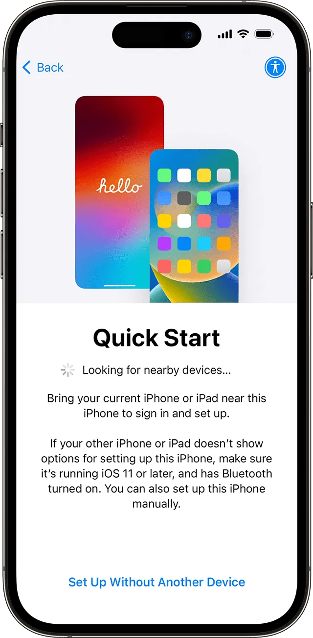 Quick Start setup screen