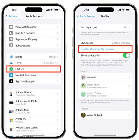 why change find my iphone location