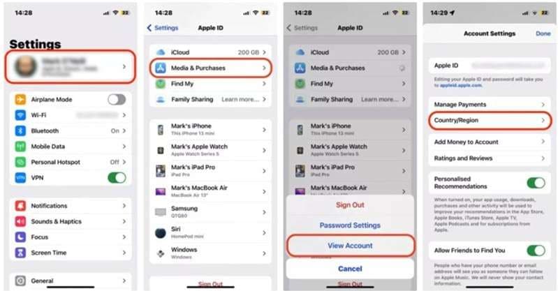 change iphone region with apple id