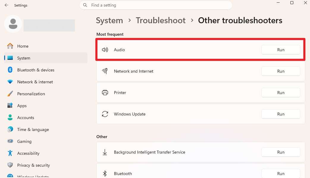 run audio troubleshooter