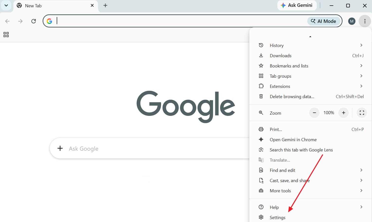 open chrome settings