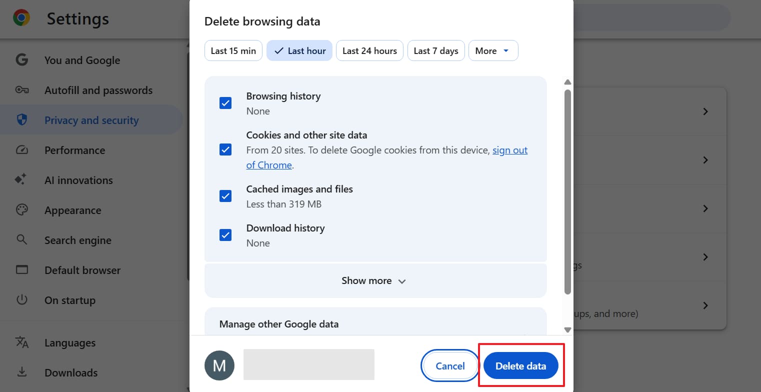delete browsing data