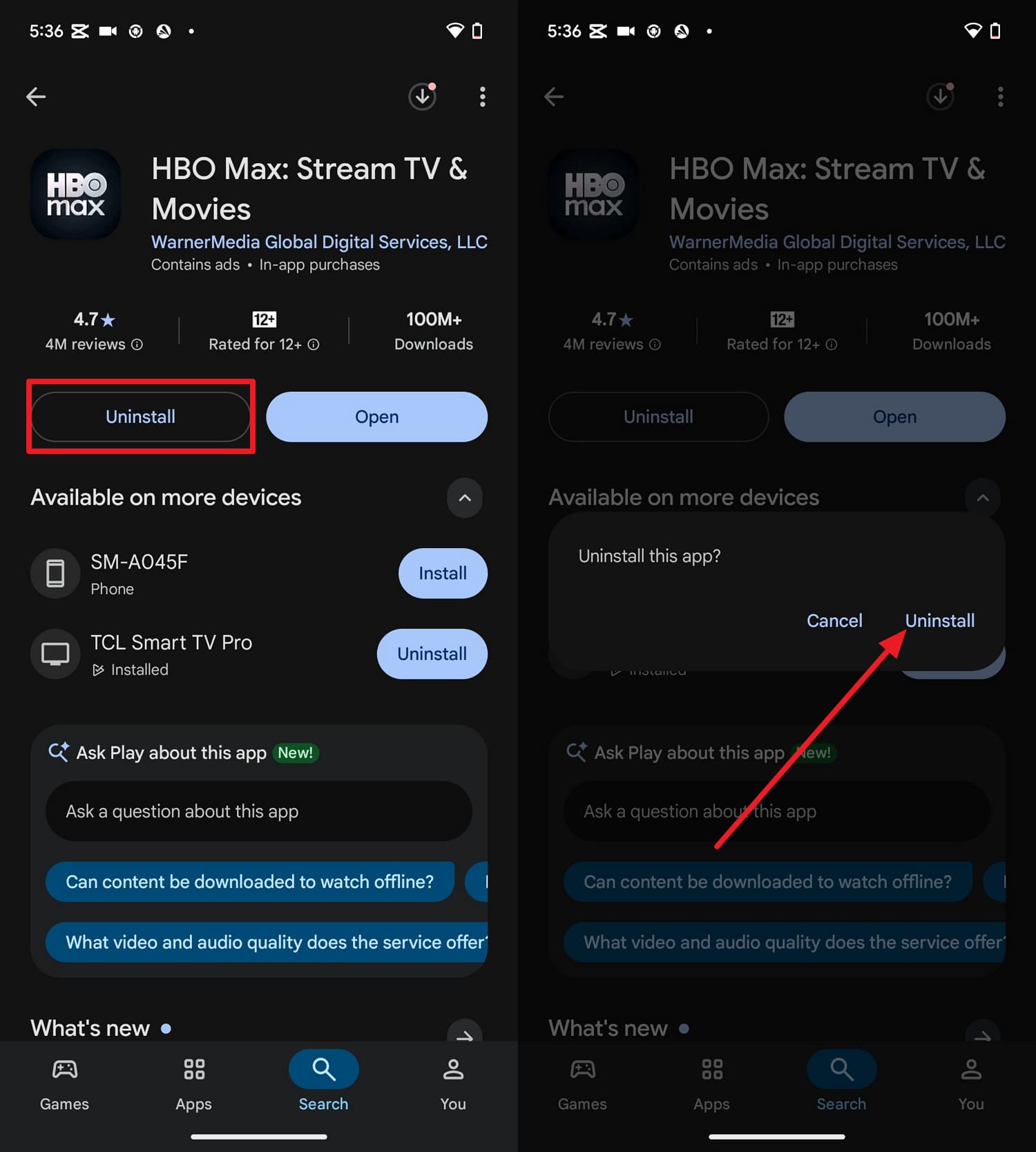 uninstall hbo max andriod