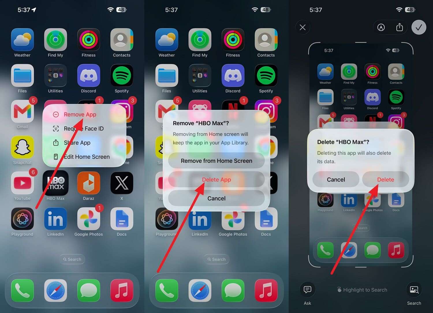 uninstall hbo max iphone