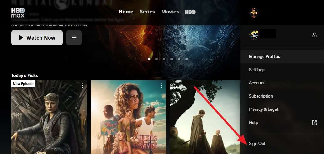 sign out hbo max
