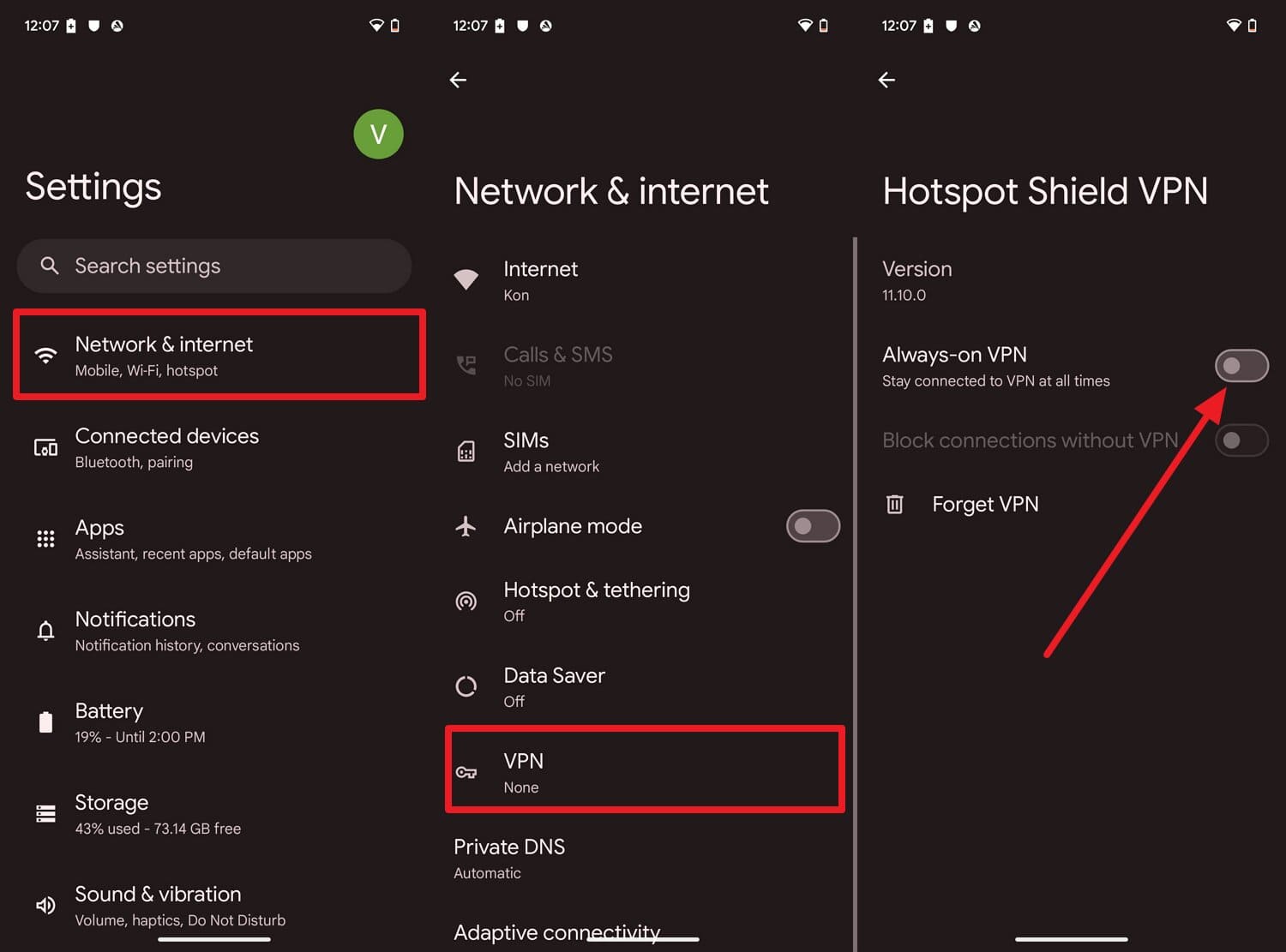 disable vpn proxy andriod