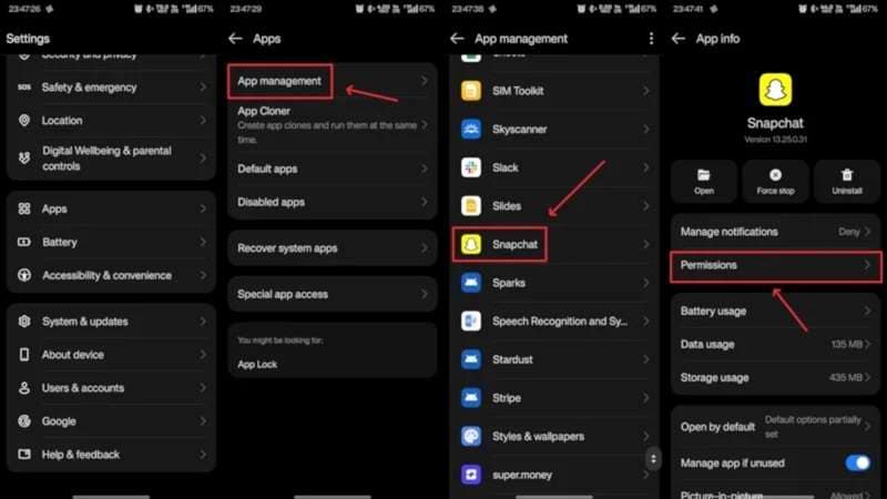 snapchat app permission settings android