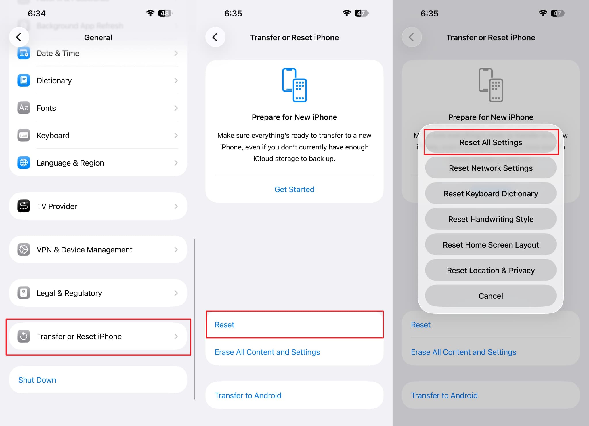 reset iphone settings