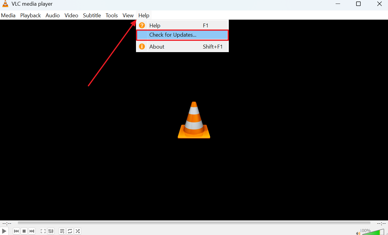 choose check for update in vlc