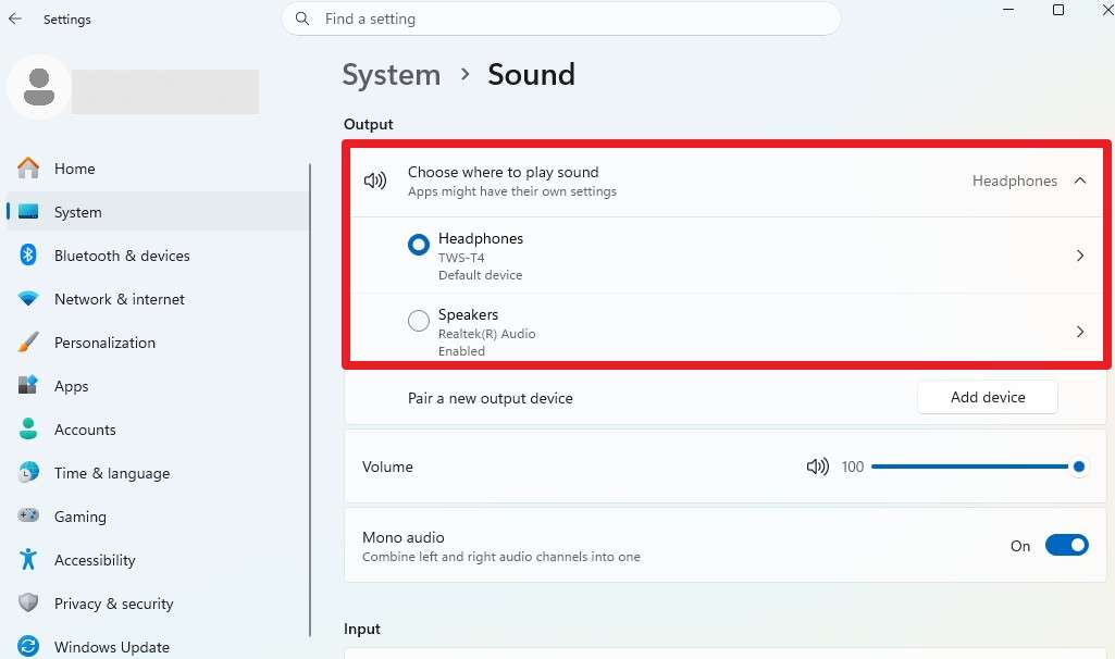 choose pc output