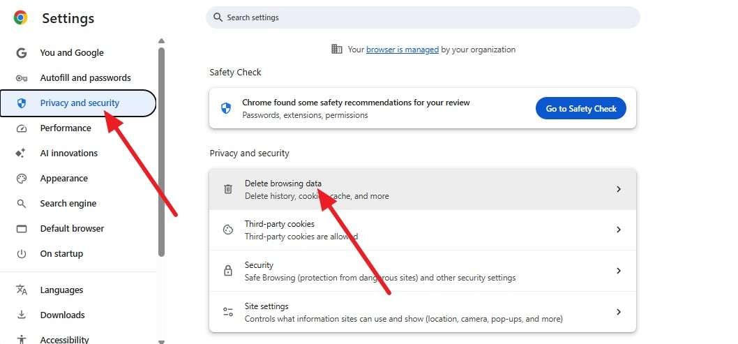 choose browsing data