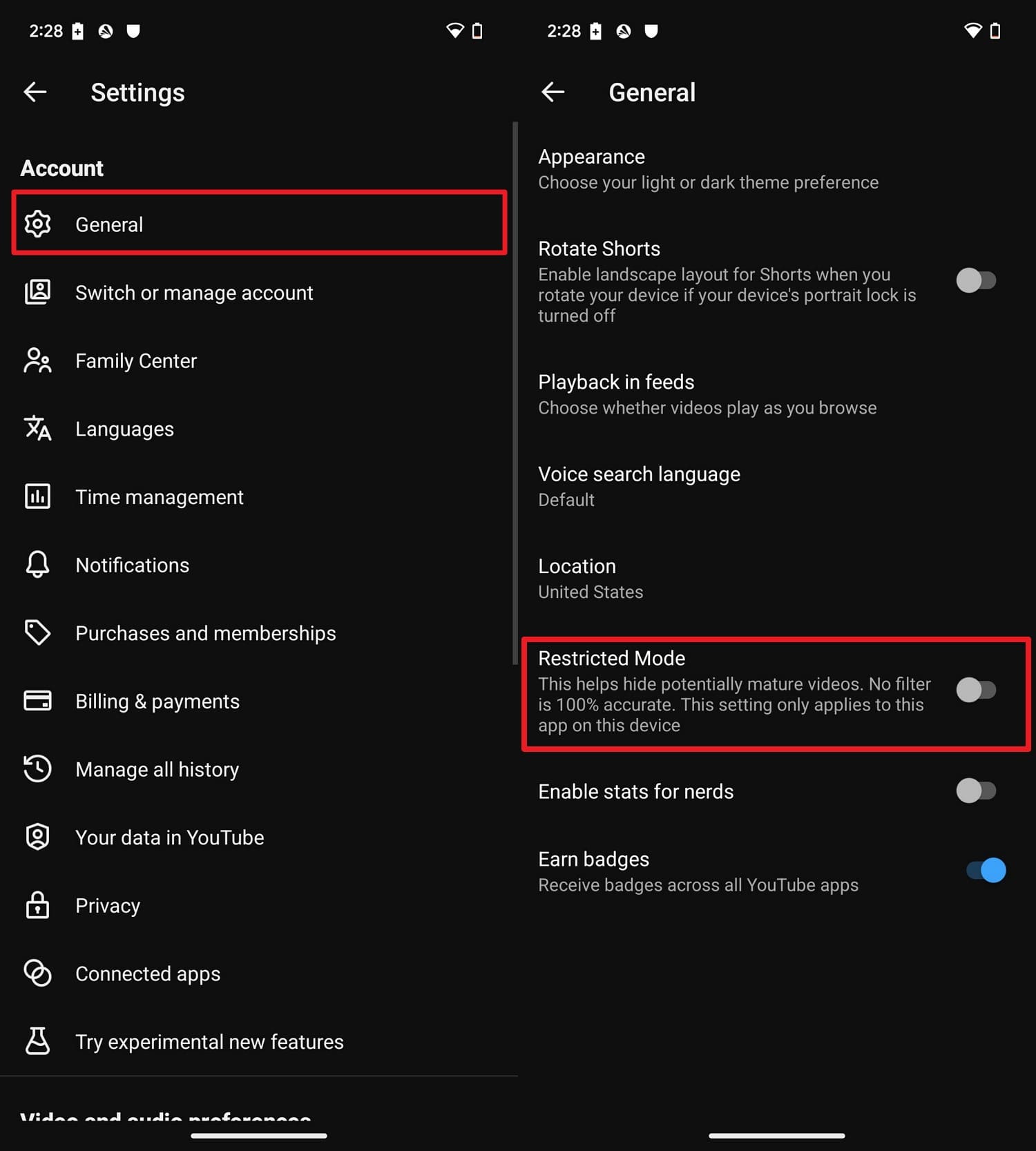 access restricted mode