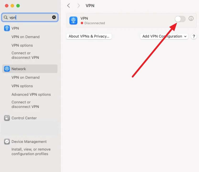 toggle off vpn