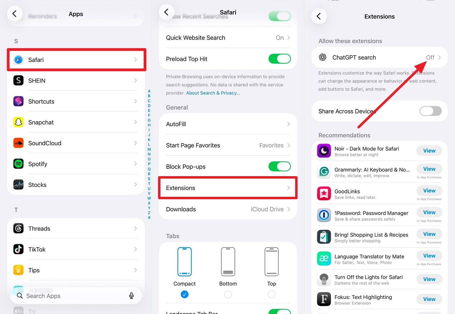 disable the extensions