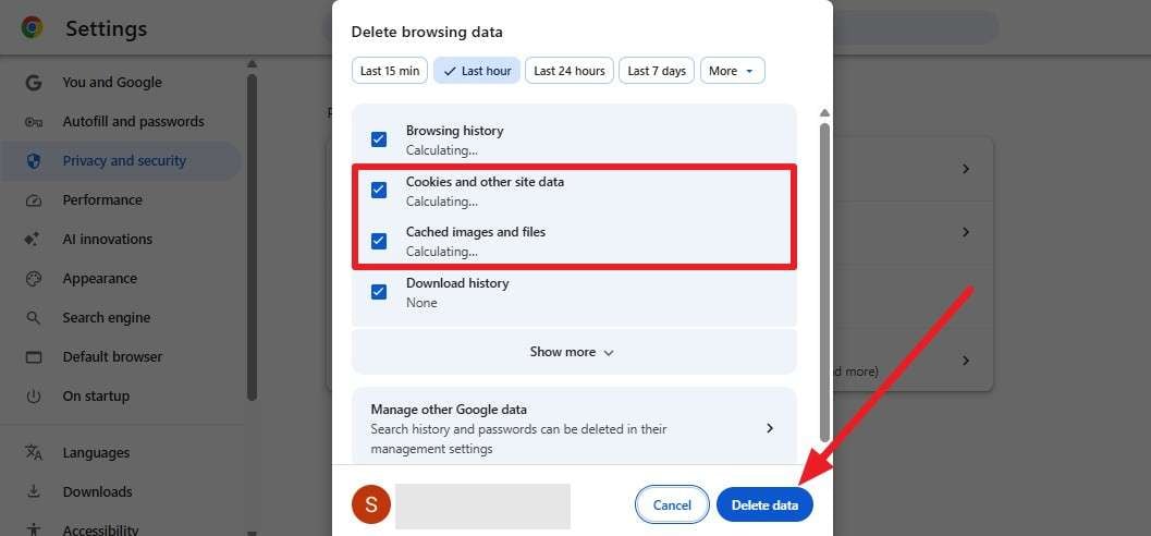 delete the data
