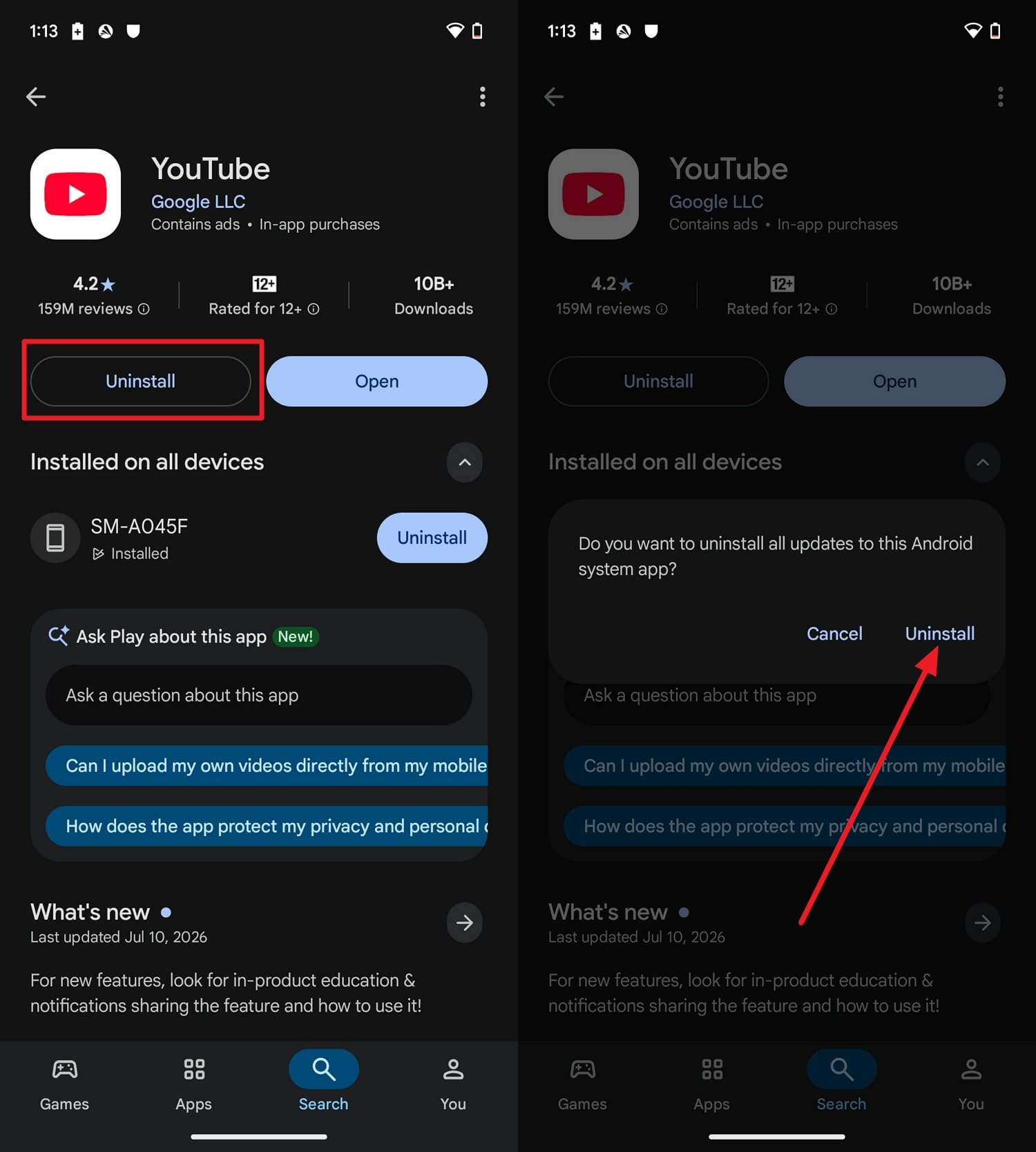 uninstall the app