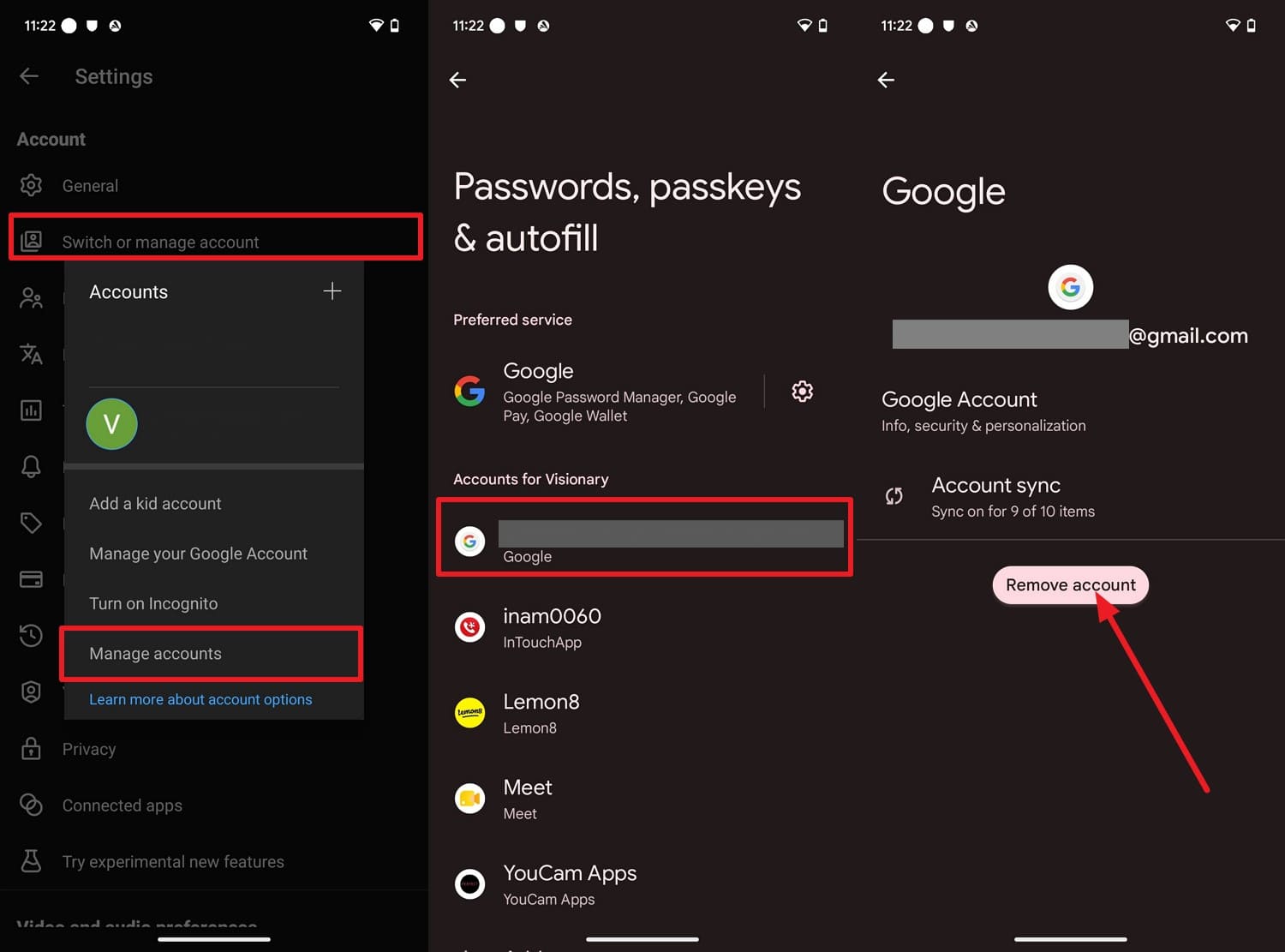 remove android account