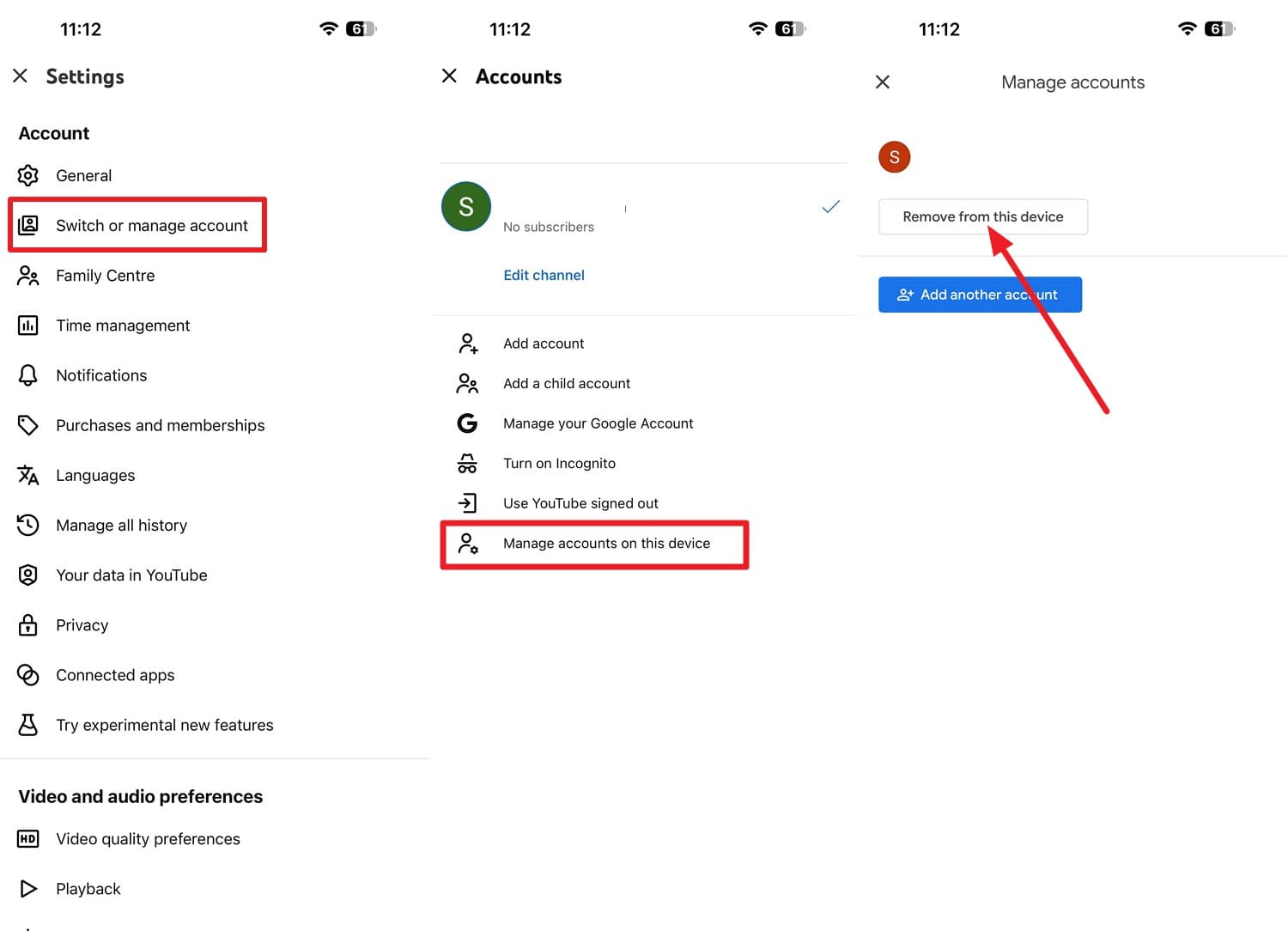 remove youtube account