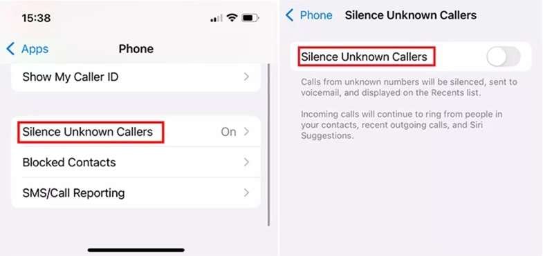 turn off silence unknown callers
