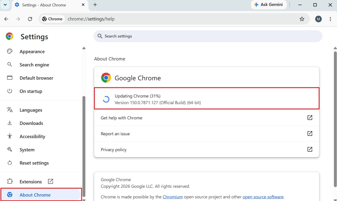 update chrome