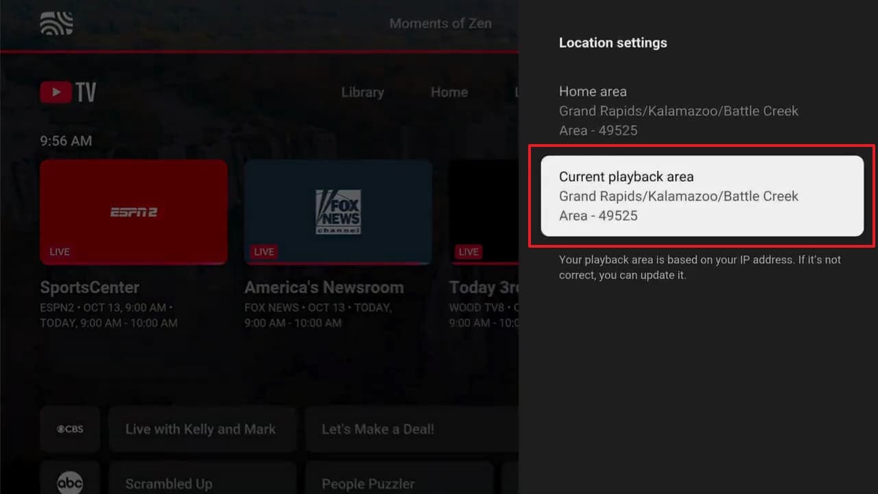 check youtube tv location