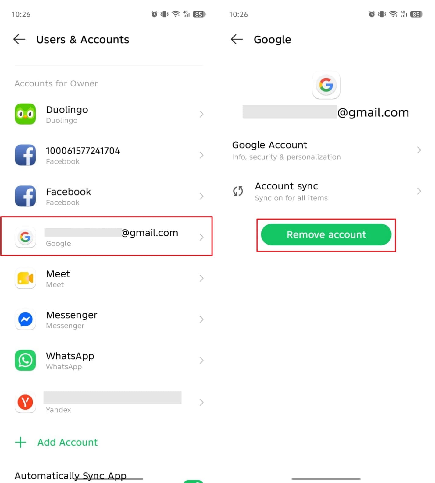 remove youtube account