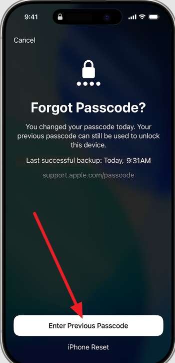 tap forget passcode