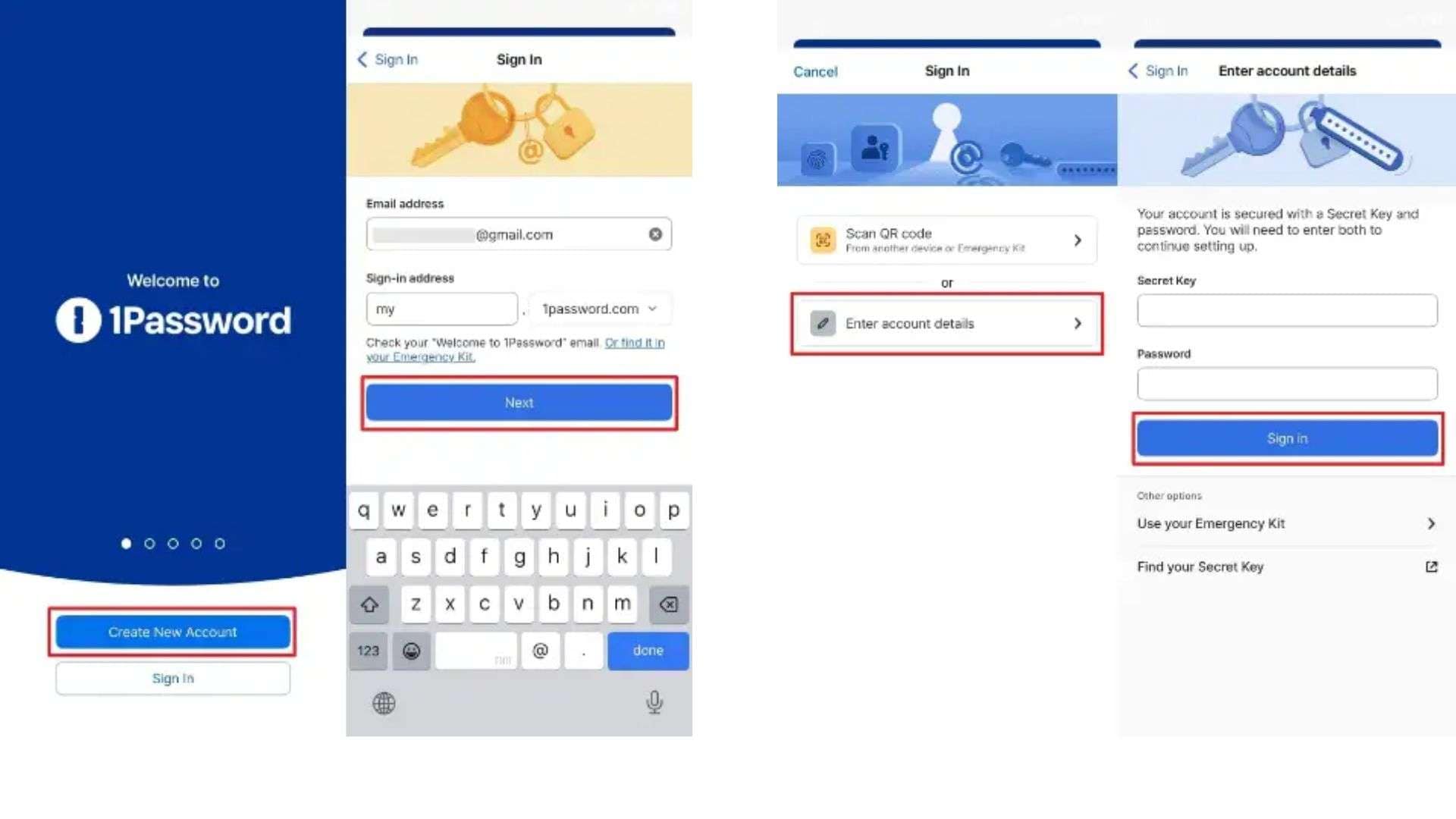access 1password and enter data