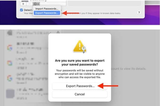 click export passwords