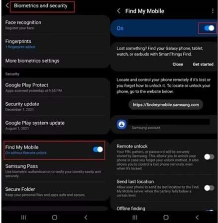 samsung smartthings find setting