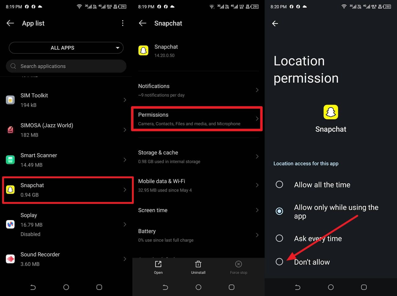 set location to dont allow