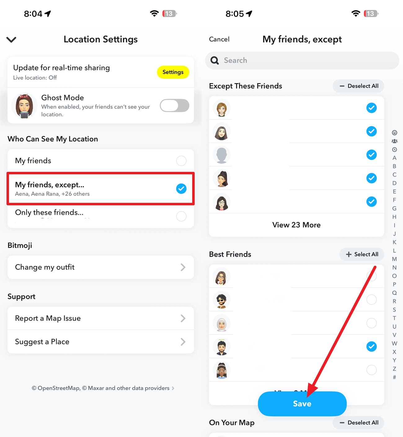 choose people to exclude location