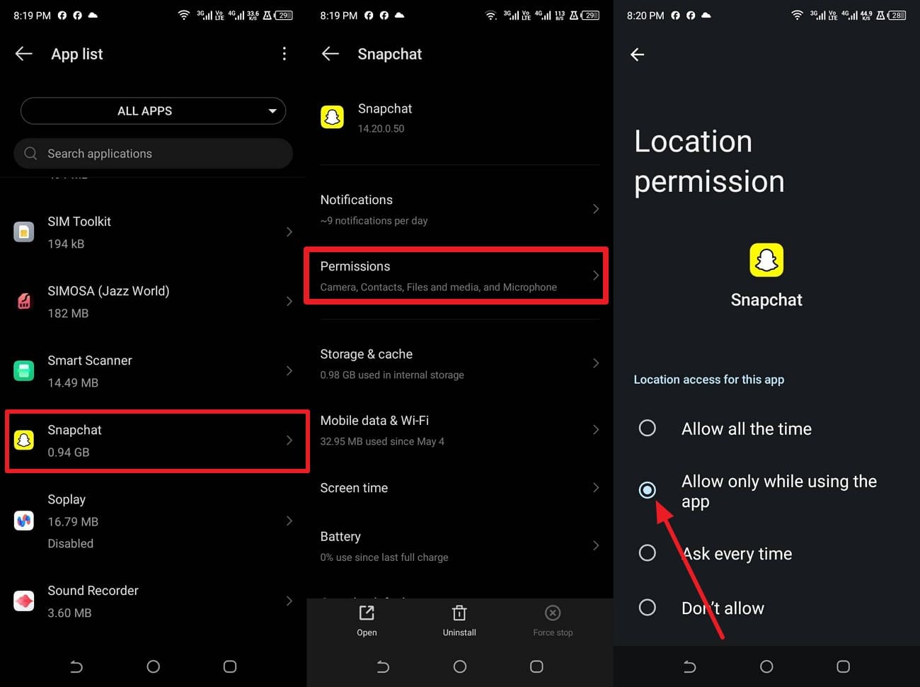 set to while using app