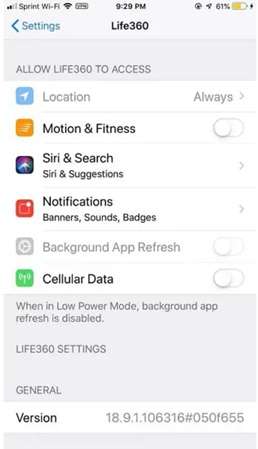 turning off life360 wifi and data
