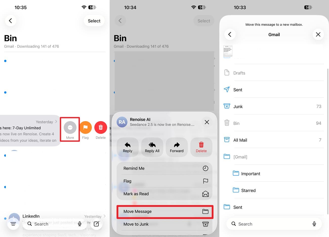 tap to move messages