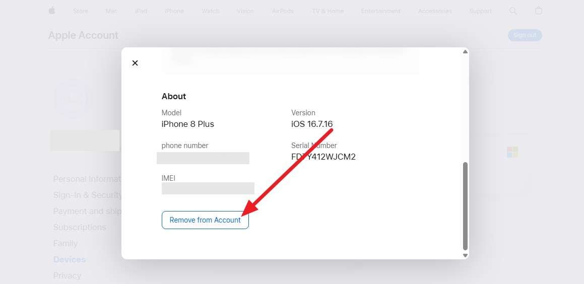 remove from account
