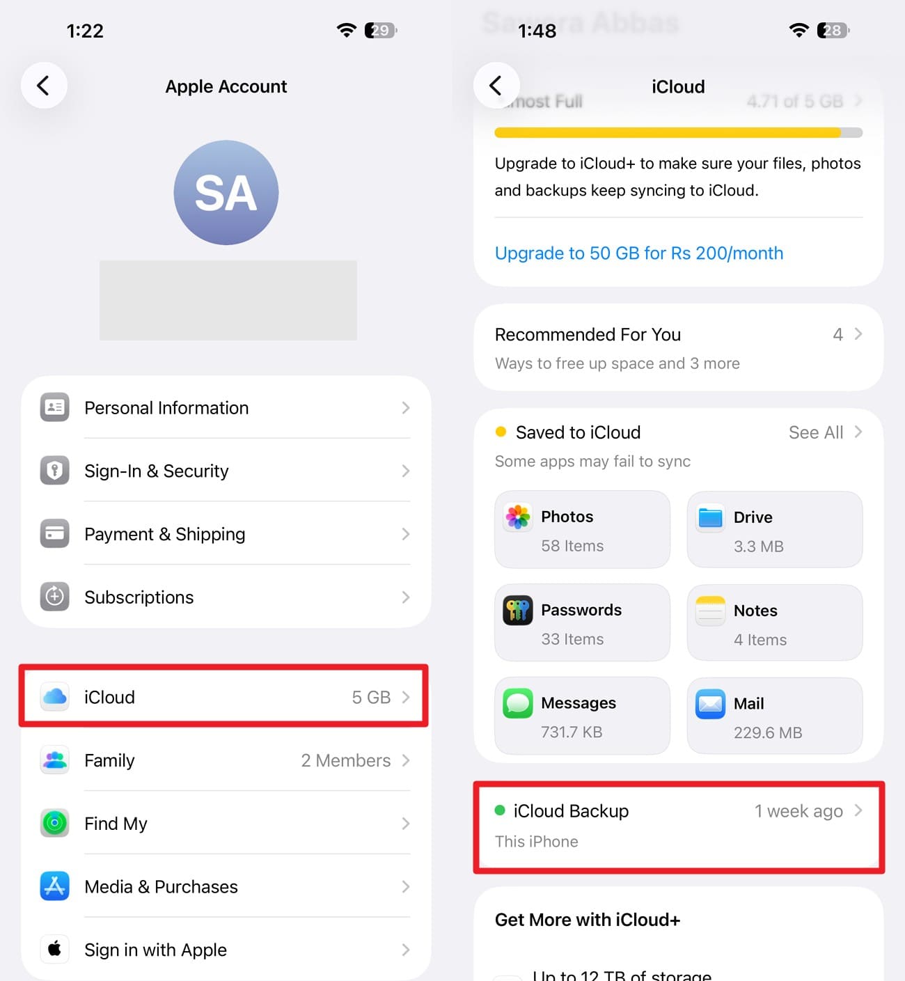 check the icloud backup date