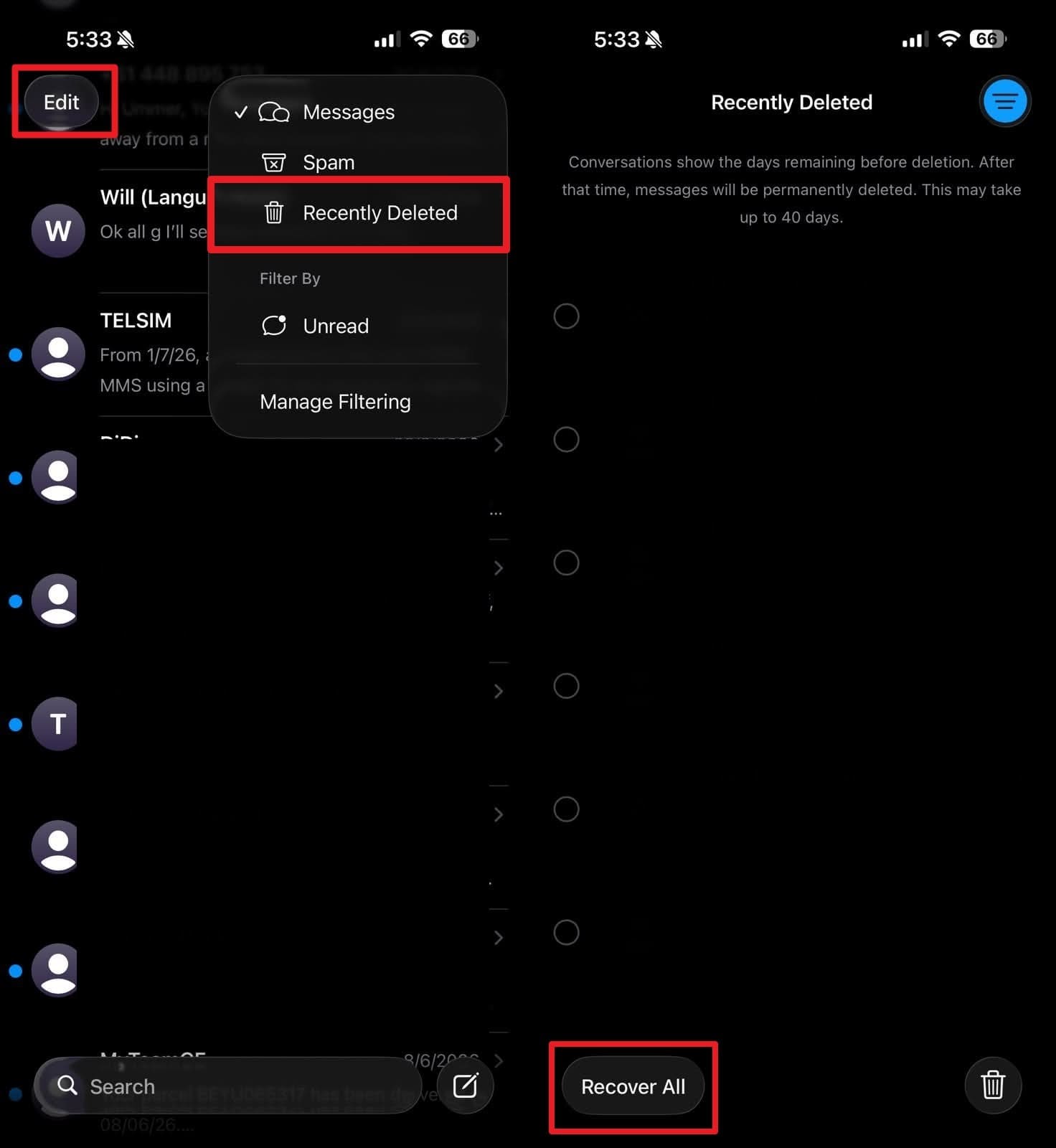 recover from recently deleted