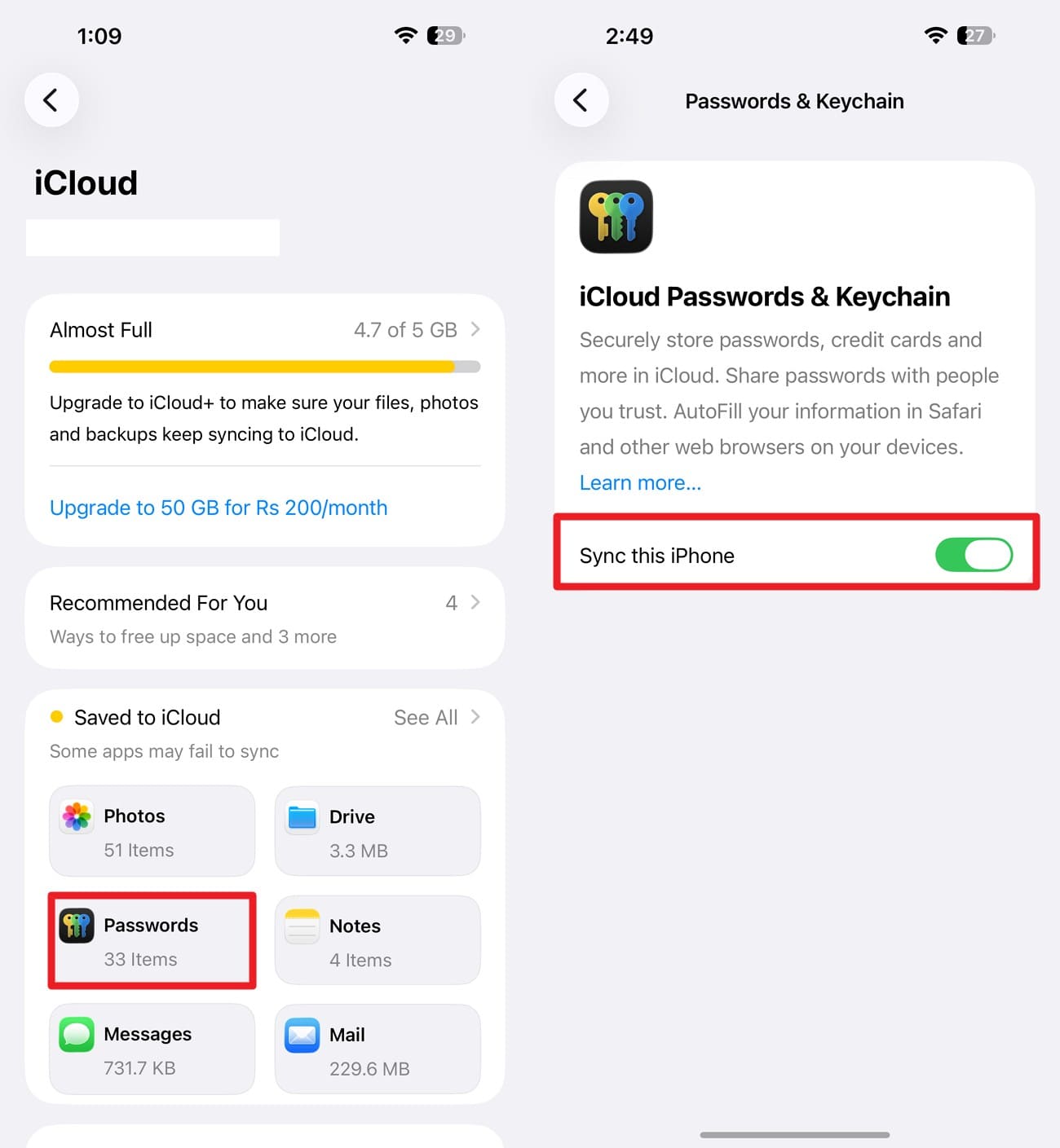 toggle on icloud passwords