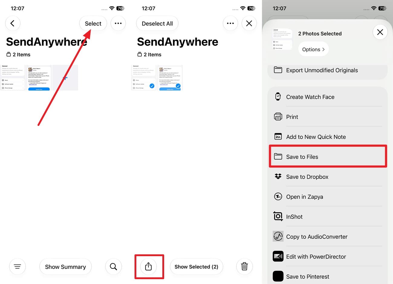save images to files app
