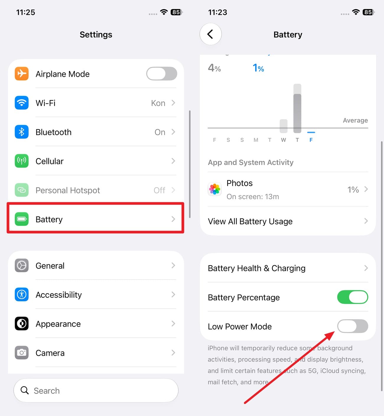 disable low power mode option